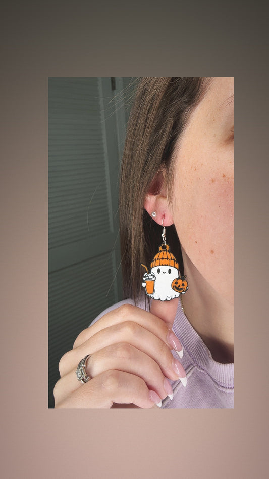 Ghost Holding Coffee Earrings