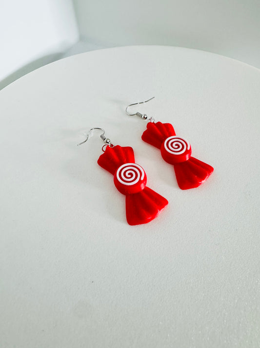 Red Swirl Candy Earrings