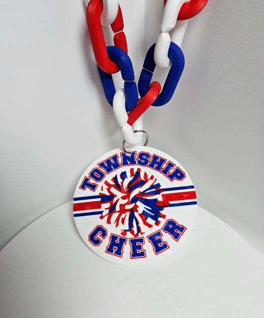 Red, white, and blue chain with a 'TOWNSHIP CHEER' logo on a white background