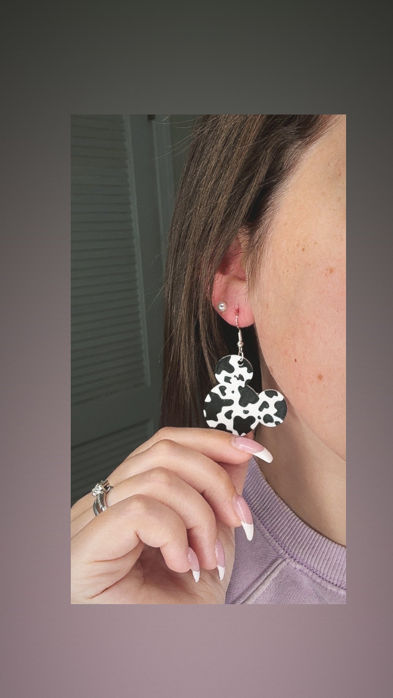 Cow Print Mickey Earrings