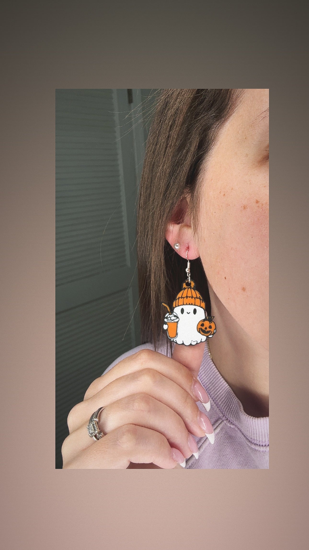 Ghost Holding Coffee Earrings