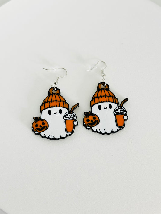 Ghost Holding Coffee Earrings